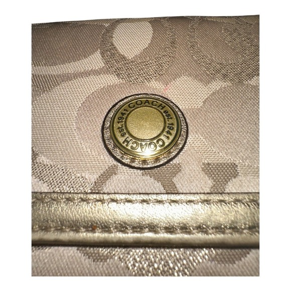 Coach Metallic Tan/Gold Trifold Optic Signature Wallet - Picture 4 of 10